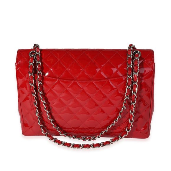 Chanel Red Quilted Patent Leather Maxi Classic Single Flap Bag - Picture 3 of 8